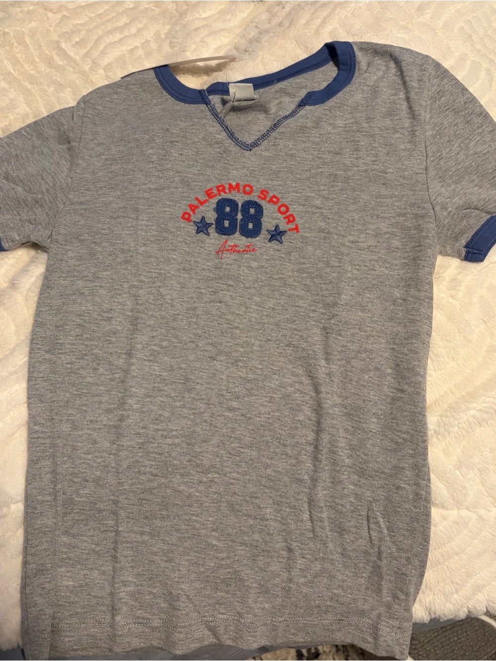 Urban Outfitters Grey Short Sleeve 'Palermo Sport 88' Tee with Blue Trim - Picture 1 of 4